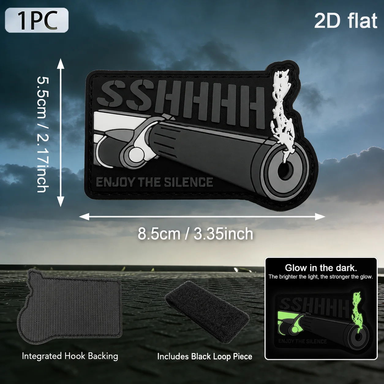 English Slogan Silencer Device, Special-Shaped Logo Badge, 2D Flat Pvc Material with Luminous Effect, Magic Tape Patch, Free Backing Material, Optional Specifications, 1Pc/2Pcs/3Pcs, Layered 3D Embossed Edge, Not Easy to Come Off, Versatile Functional Jacket Personalized Decoration Accessory
