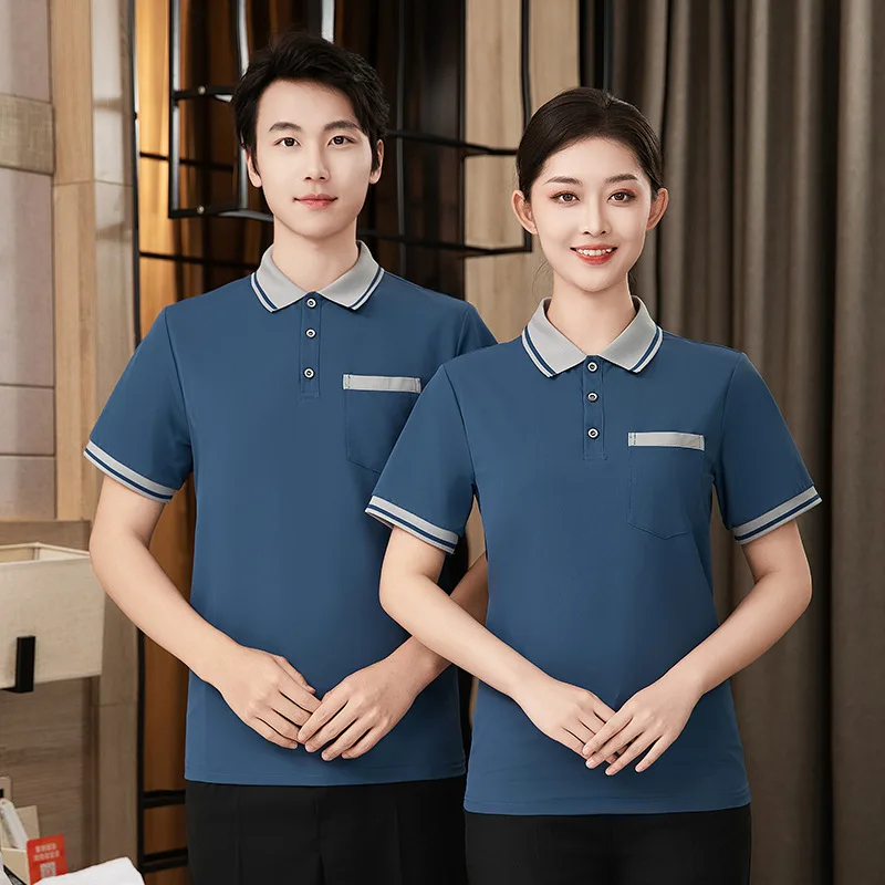 Seragam Kerja Pembersihan Lengan Pendek untuk Kamar Tamu Hotel Properti Rumah Tangga Pusat Perbelanjaan Pembersihan StafftSummer T-shirt