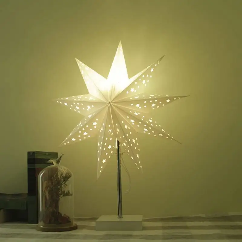 

Christmas Star Table Lamp With Wooden Base LED Star Decor Night Light 9 Point Decorative Table Lamp Star Bedside Lamp Bedside