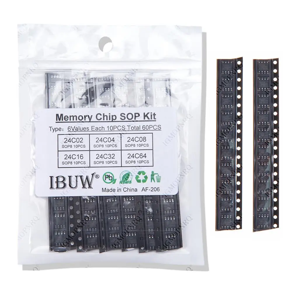 60PCS = 6 kinds * 10 PCS 24C02 24C04 24C08 24C16 24C32 24C64 sop kit Each 10PCS (12-21) hjxrhgal
