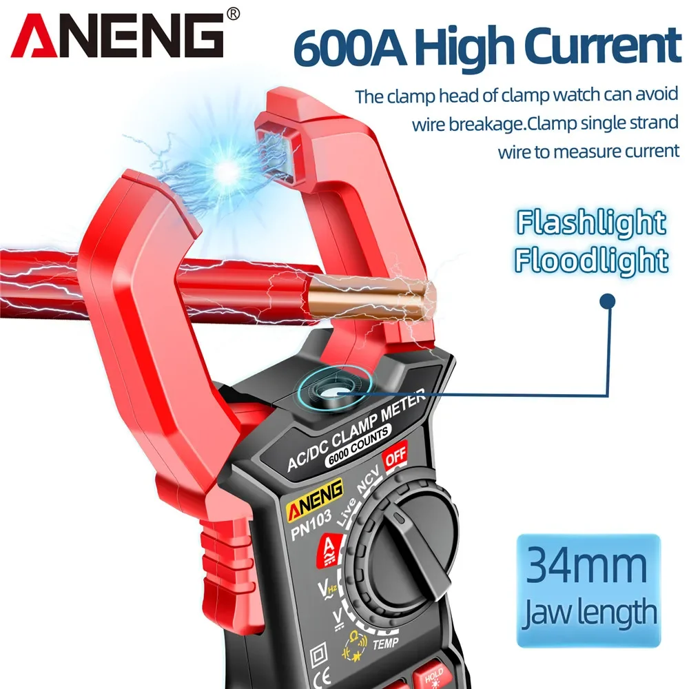 ANENG PN103/PN104 True-RMS Red Clamp Meter 6000 Counts AC Current AC/DC Voltage Current Tester NCV Professioanl Multimeter Tools