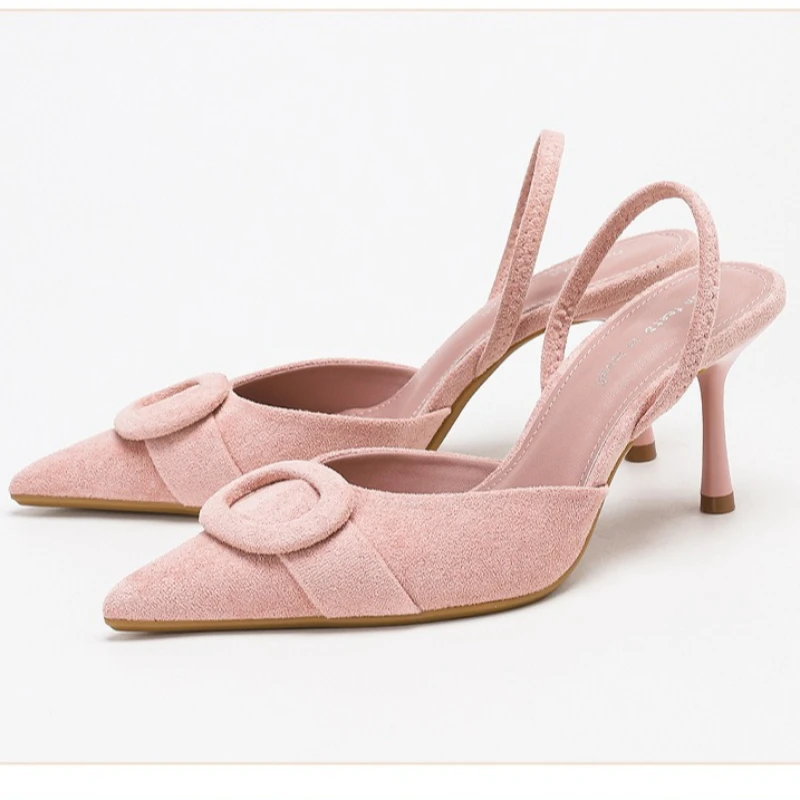 Sandales à talons compensés en daim pour femmes, Mules à bout pointu, boucle de ceinture, chaussures de fête de mariage élégantes, nouvelles femmes Sexy à talons hauts, 2026