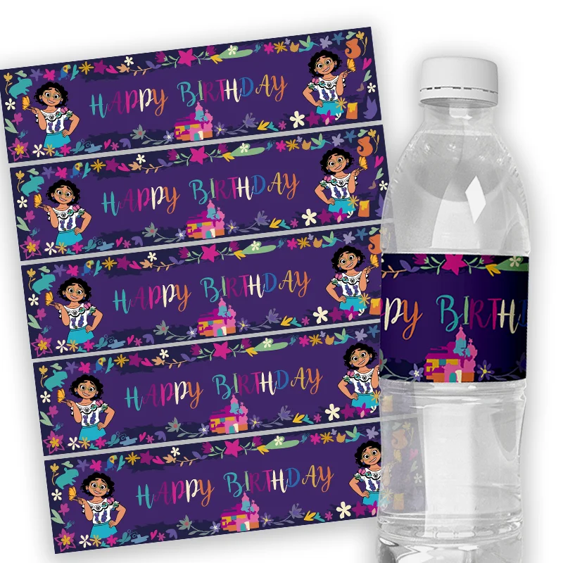 6pcs Custom Disney Encanto Water Bottle Labels for Party Kid Baby Shower Stickers Personalized Birthday Favour Party Event Decor