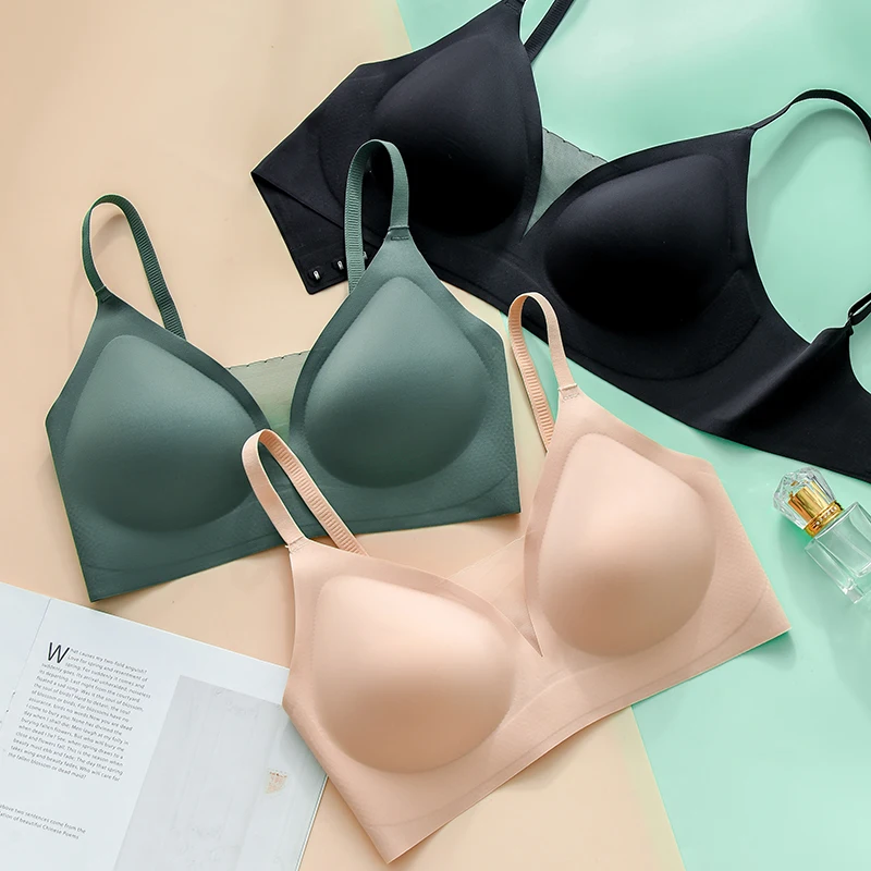 

New Latex Seamless Underwear Women No Steel Ring Lace Tube Top Gathered Sports Pure Color Bra Breastfeeding Anti-sagging Bra