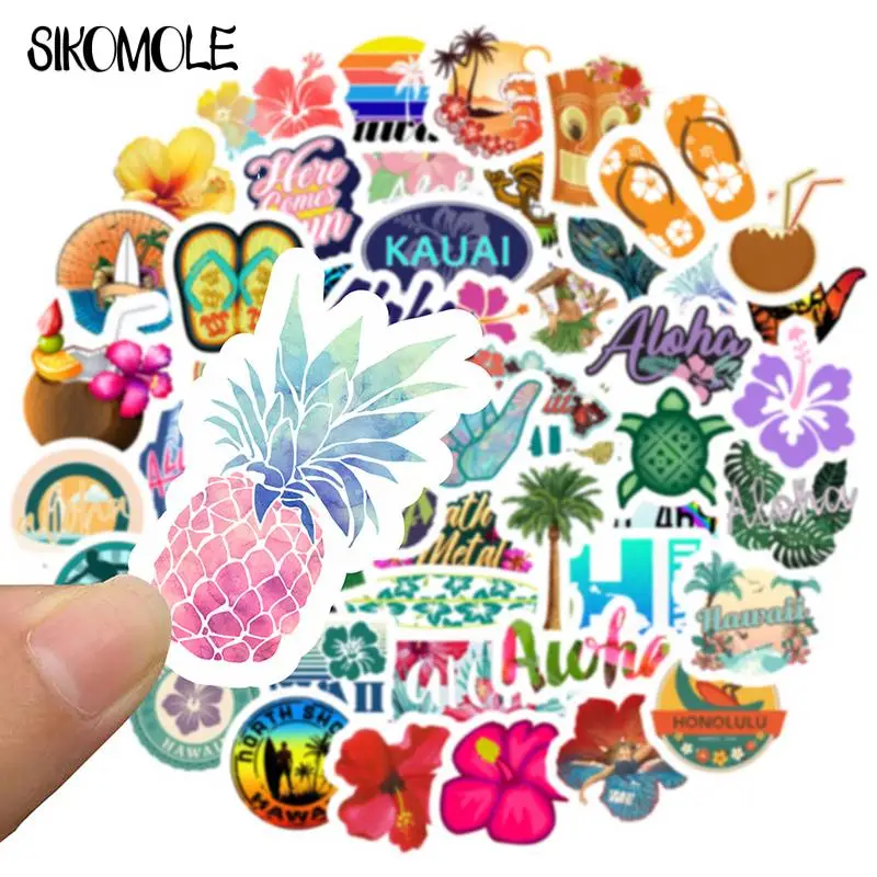 10/30/50PCS Cartoon Hawaii Tropical Beach Sticker Summer Hibiscus Flower DIY Toys Laptop Skateboard Luggage Helmet Stickers F5