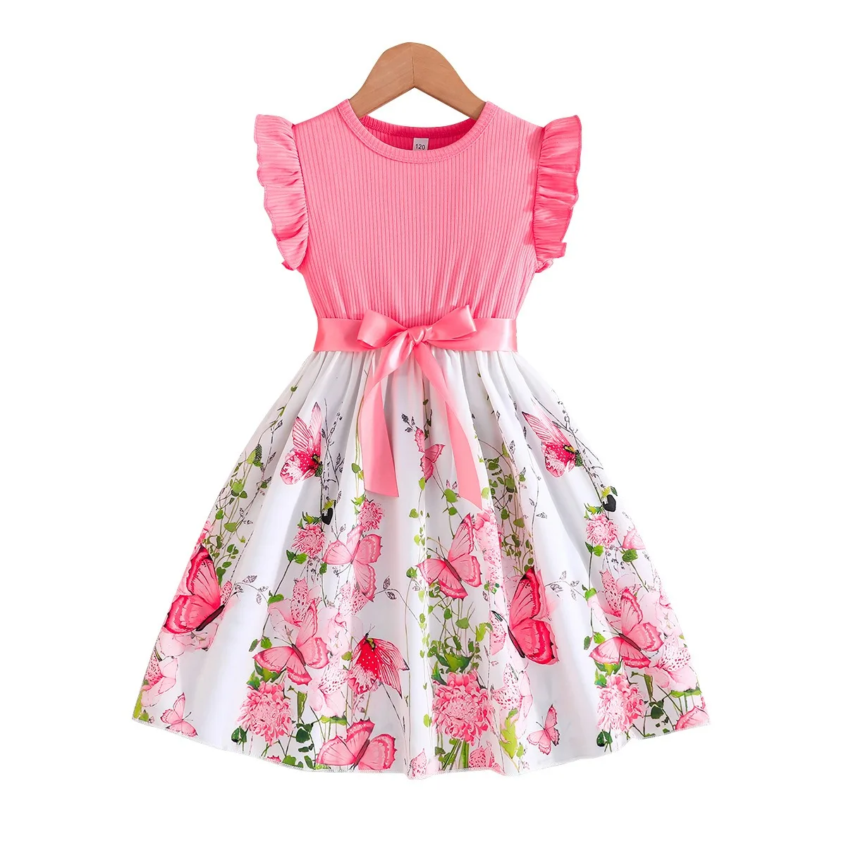 Meninas vestido 2025 novo verão flor mangas voadoras para crianças crianças princesa saia roupas doces crianças vestido moda 6-12y