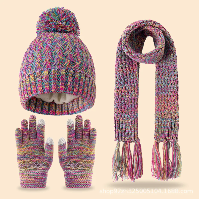 Gorros, bufandas y guantes de punto de 3 piezas para niños, aptos para niños de 3 a 12 años para mantener el calor al aire libre en invierno.