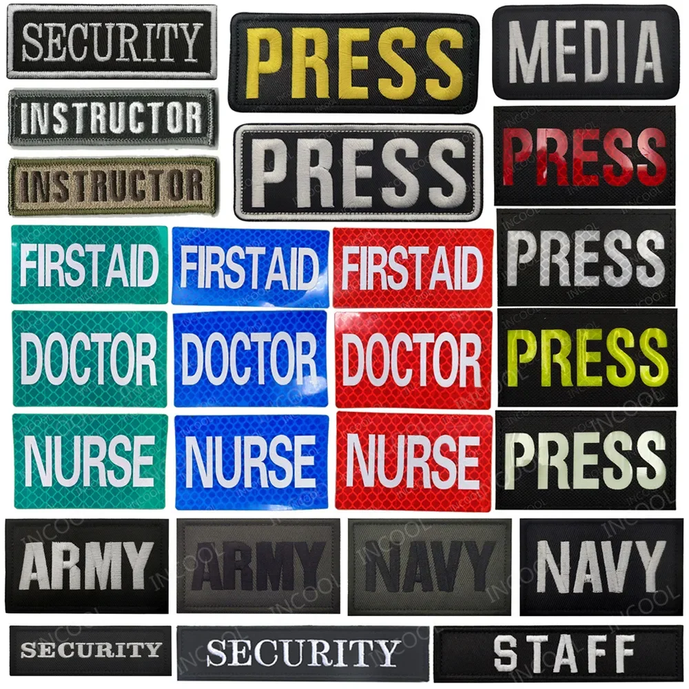 IR Infrared Reflective Glow In Dark PRESS MEDIA INSTRUCTOR Doctor Nurse Patches Army Military Emblem Appliqued Embroidered Badge