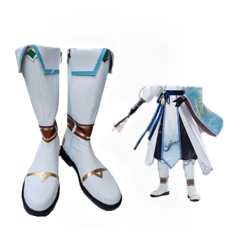 

Game Genshin Impact Xiao Cosplay Halloween Party White Shoes Fancy Boots Ancient Costume Accessory Custom-made