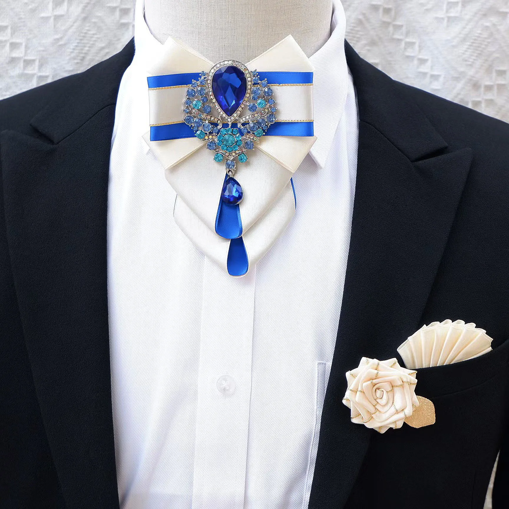 Conjunto de broche de pajarita Original para hombres, joyería hecha a mano de flores de Collar de diamantes de imitación británicos, alfileres de pajarita de boda de alta gama para hombres coreanos