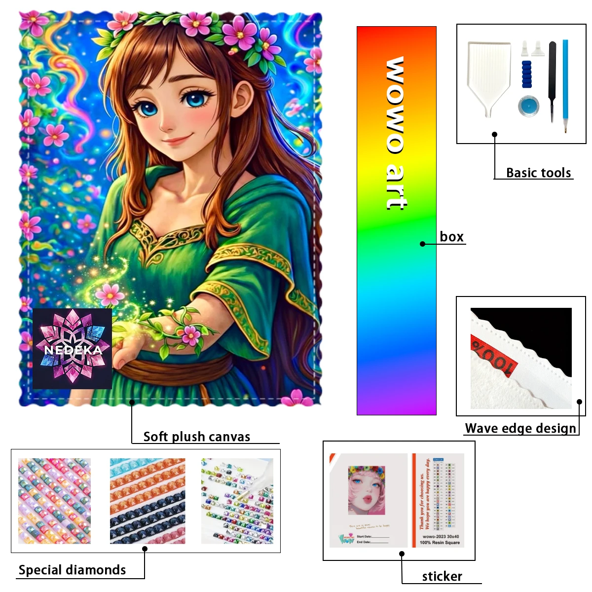 

【NEDEKA_ Diamond Art】Девочка с зелеными цветами на голове, украшенными кристаллами AB и стразами FD, идеальные стразы из смолы.