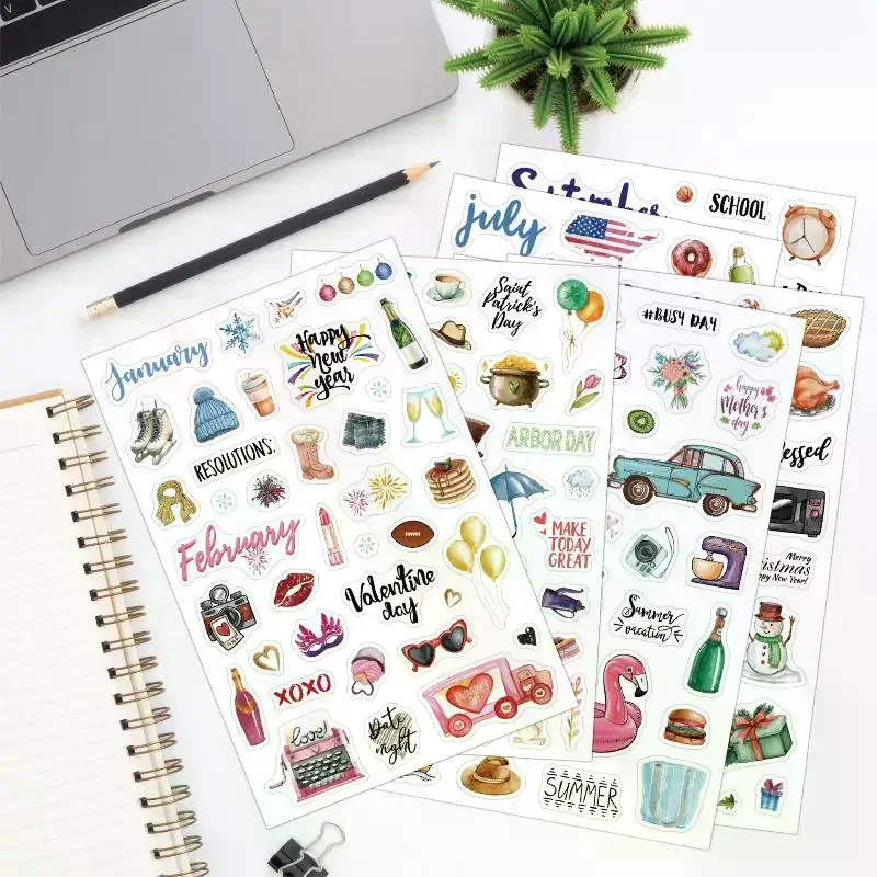 210pcs Planning Stickers Cartoon Daily Notes With Festive Theme Creative Journaling Planning Stickers Paper Labels For Notebook