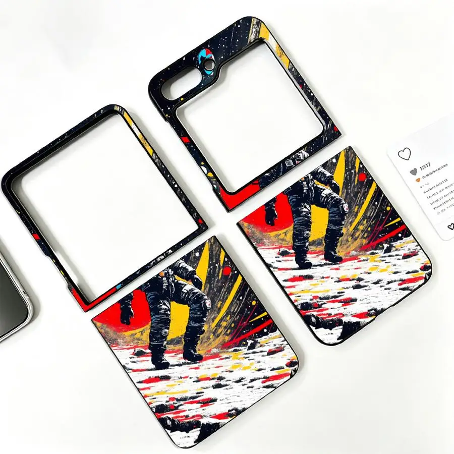 Retro Painted Astronaut Back Phone Cover Funda Case for Samsung Galaxy Z Flip 8 Z Flip 7 6 5 4 3 Flip3 Flip7 FE Flip5 Flip6