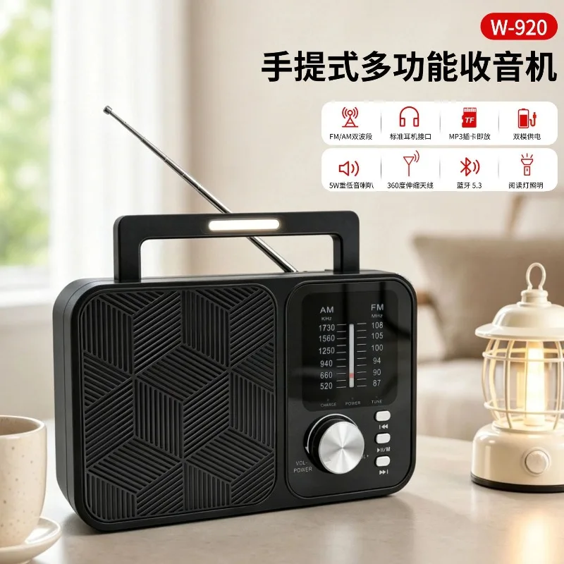 W920 Portable Hand‑held Pointer Radio FM AM 2‑Band Rechargeable Multifunctional Receiver for Daily Use