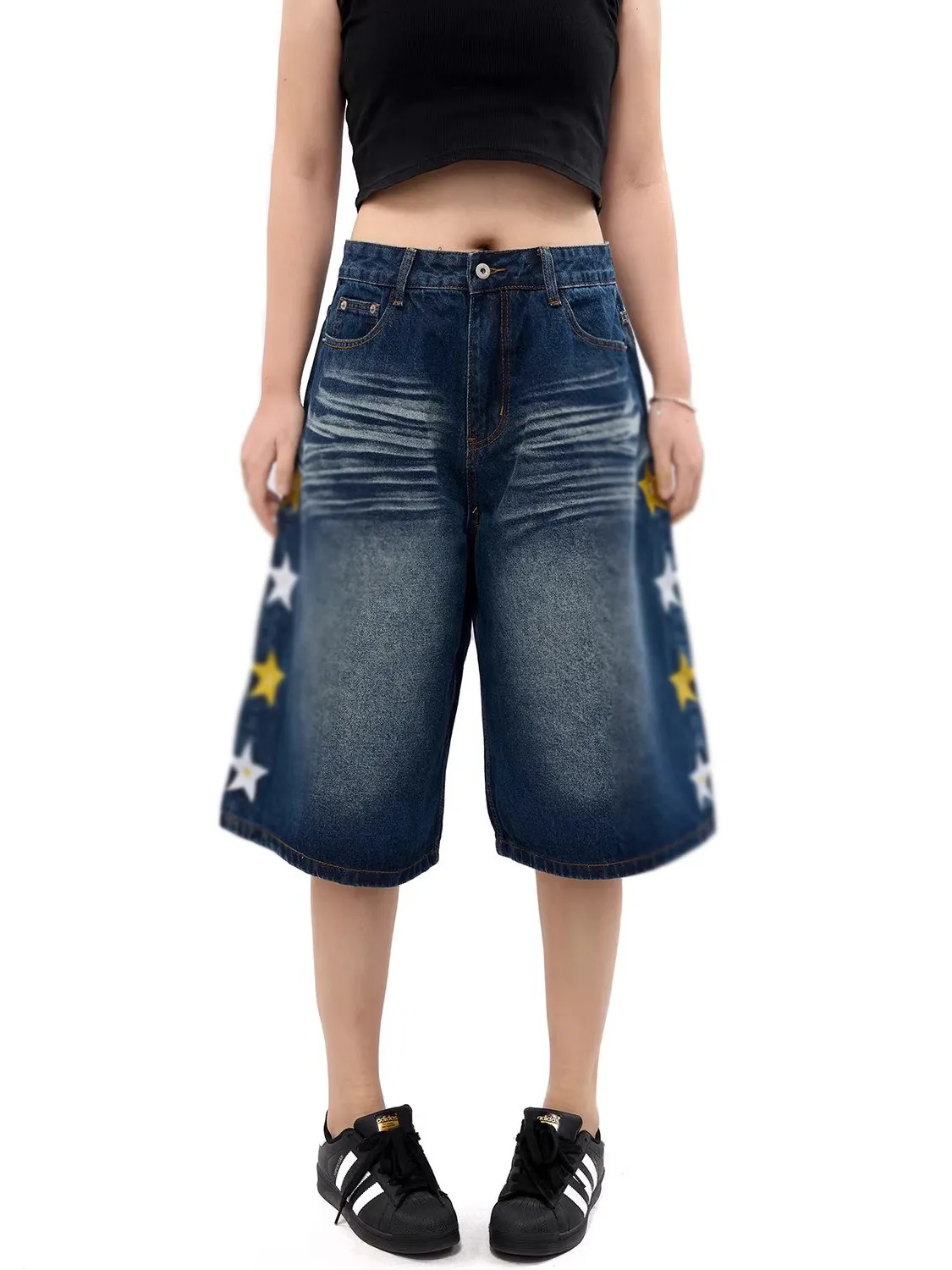Jeans American Design Sense  Stars, Jeans de Pierna Ancha Holgados, Estilo Casual Versátil para Hombre y Mujer, Verano