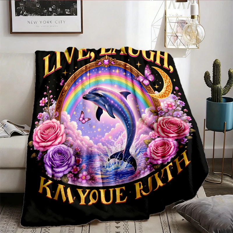 Live Laugh Mastectomy Soft Blanket, Funny Medical Humor Graphic Comfy Blanket, Surreal Dolphin Art Flannel Blanket, Brea