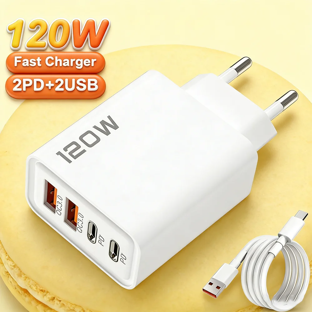 

120W USB Fast Charger Type C Phone Quick Charge 3.0 Power Adapter For iPhone iPad Xiaomi Samsung Huawei Realme Oppo Oneplus