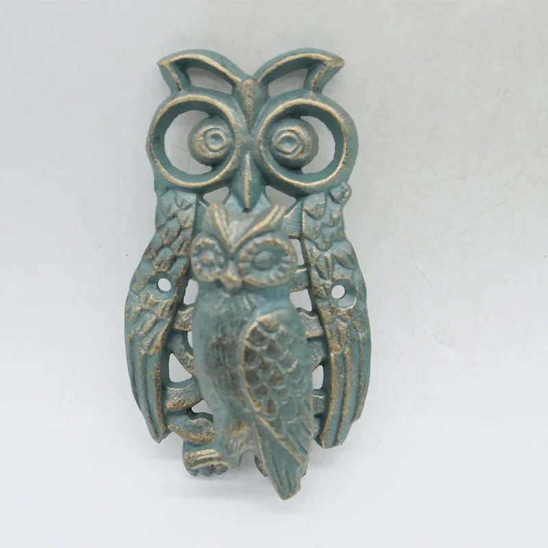 Blue Owl Mother Child Door Knocker - Retro Cast Iron Handle Ring Hardware for Doors High Quality, Unique Design Accessories