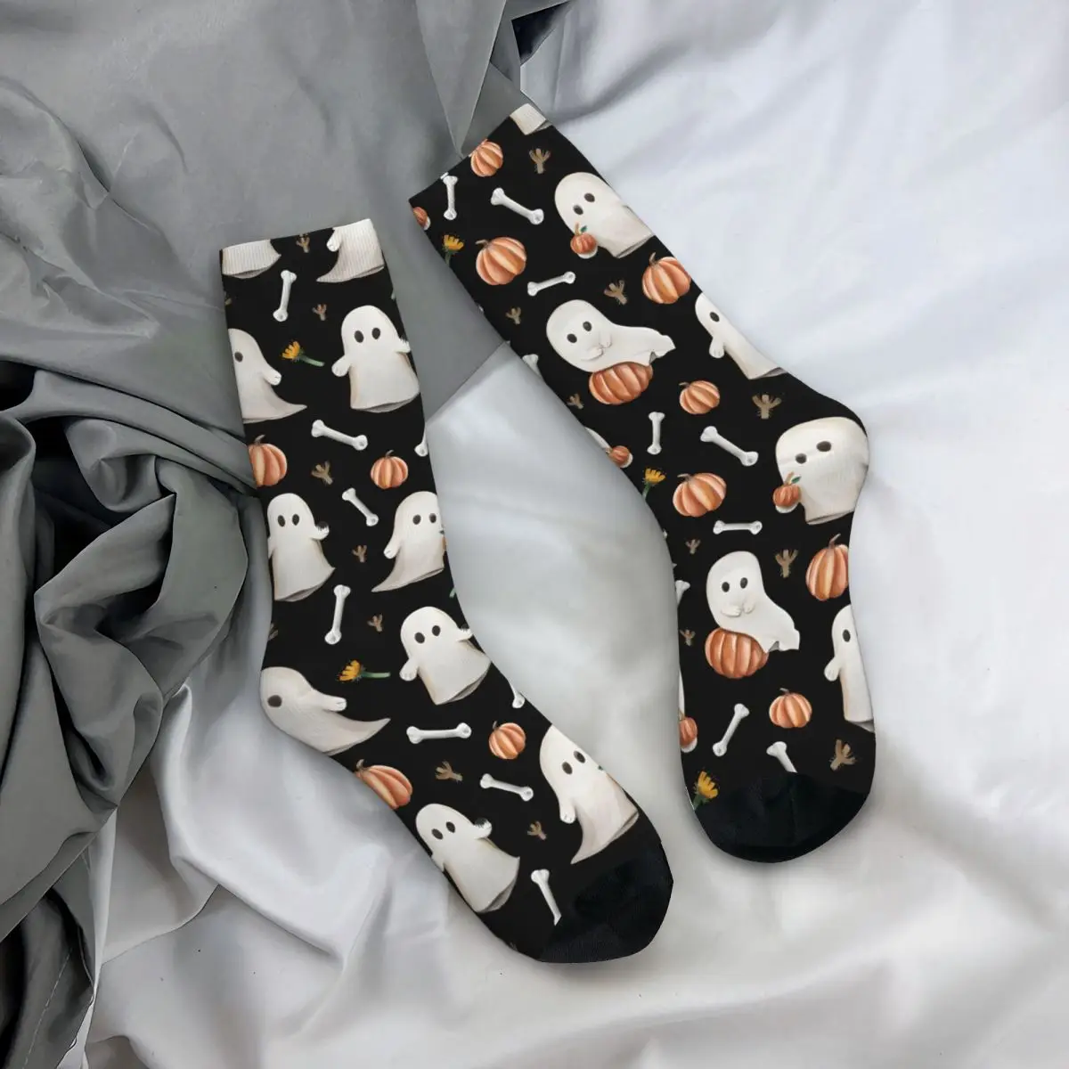 Vintage HALLOWEEN GHOST PARTY-Meias de Compressão Masculina, Padrão Unisex Harajuku Impresso, Novidade Crew Sock