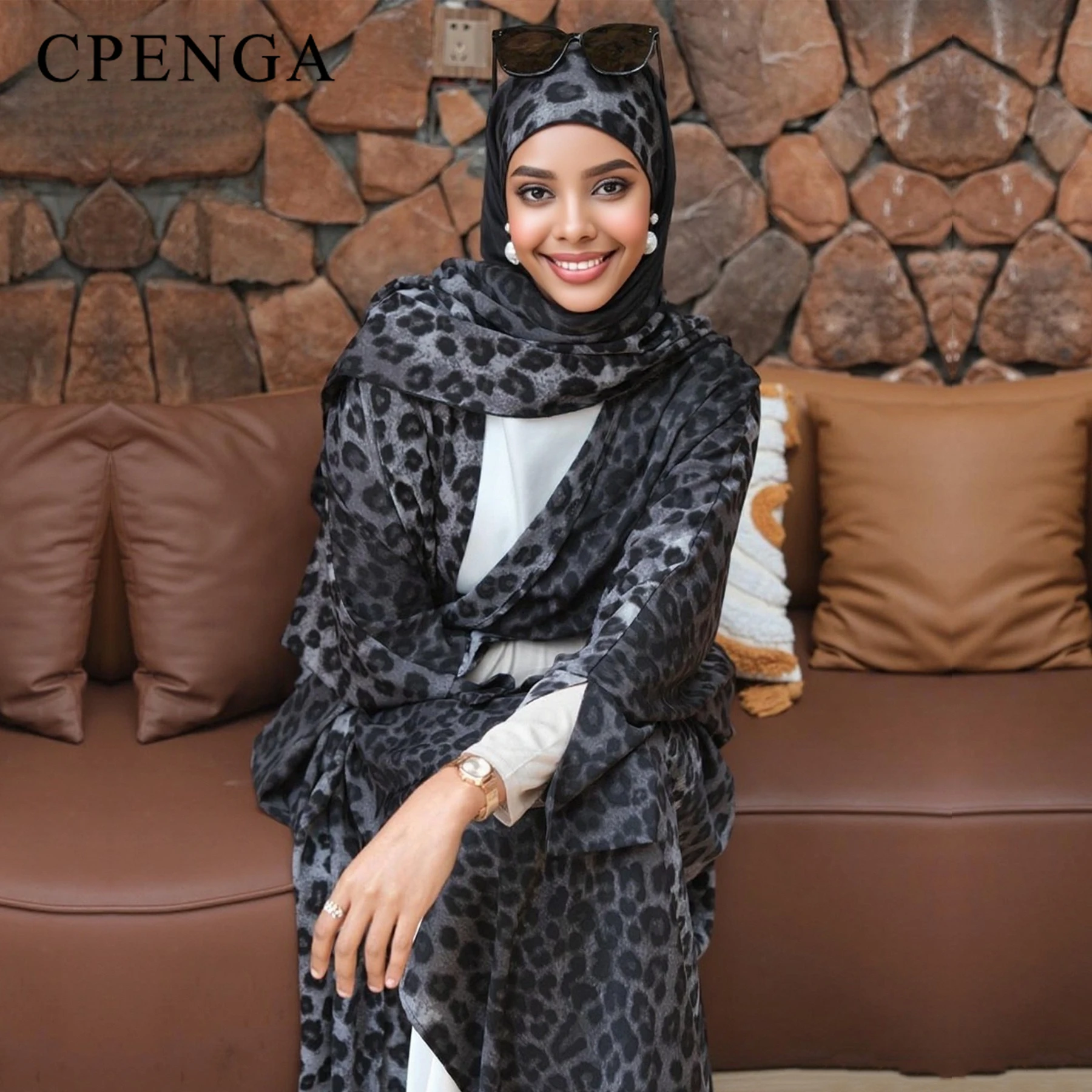 

Luxury Dubai Black Abaya for Women 2025 Summer Muslim Women Leopard Print Dress Islam Festival Caftan Eid Loose Cardigan Outfit