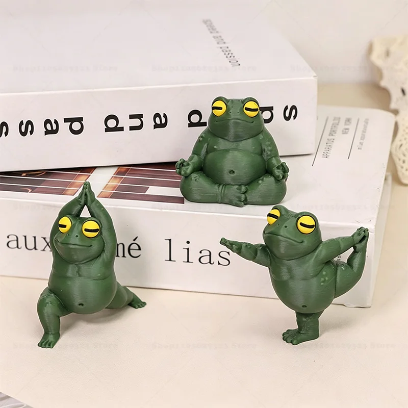 Yoga Frog Figurines 3D Printed Green Toad Statue for Home Office Garden Decoration, Cute Yoga Pose Decor,Gift for Yoga Lovers