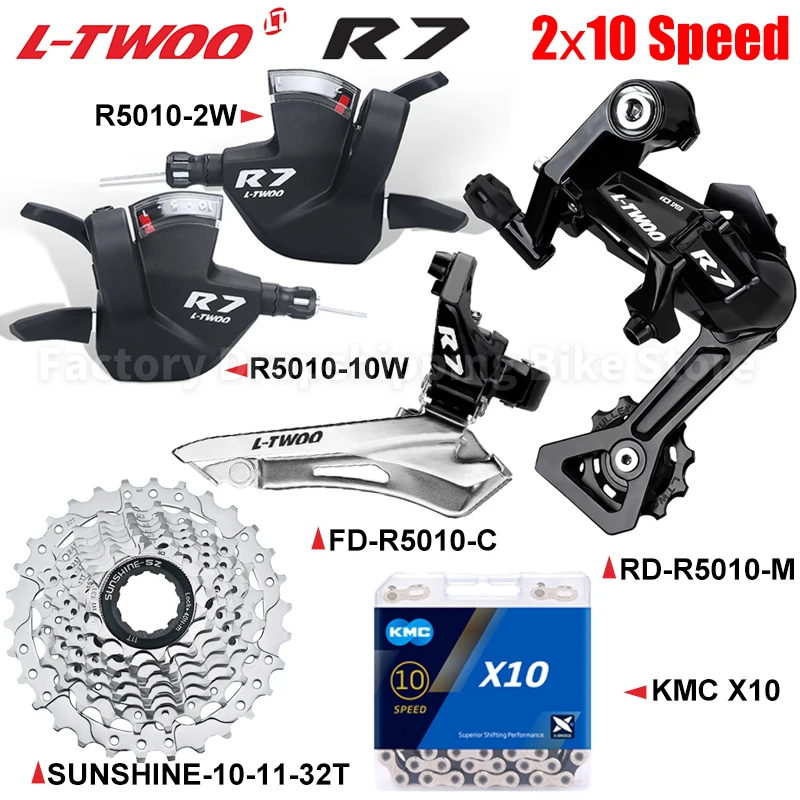 LTWOO R7 2x10Speed Flat Bar Road Bike Shifter Levers Derailleur Kits Compatible Shimano SUNSHINE 25T 28T 32T Cassette X10 Chains