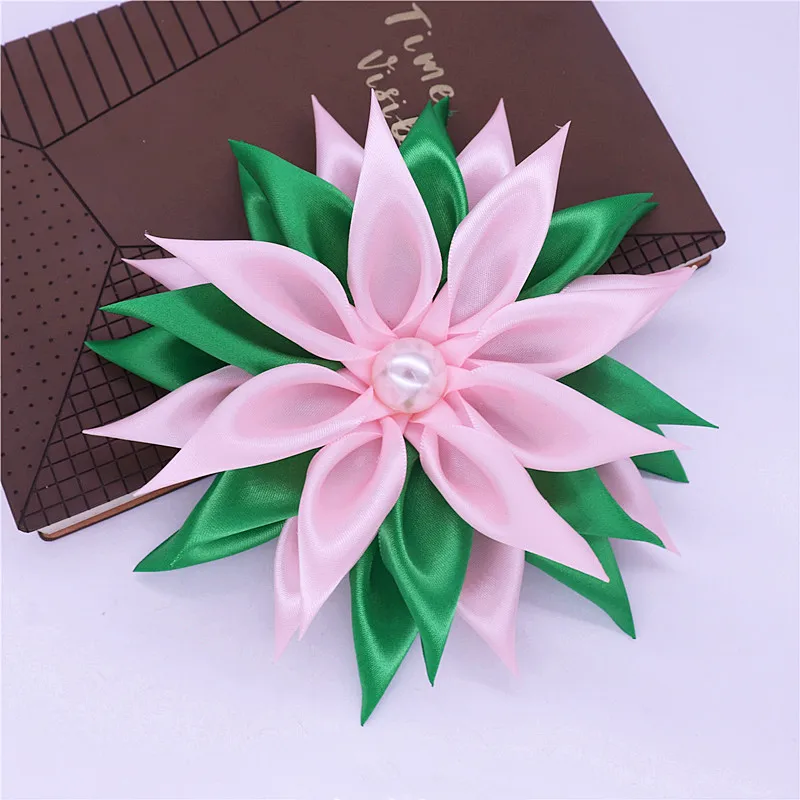 Great Quality New Arrival Satin Ribbon Flower Pink Green Sorority Alpha Sisterhood Brooch Greek Service Girl Pins