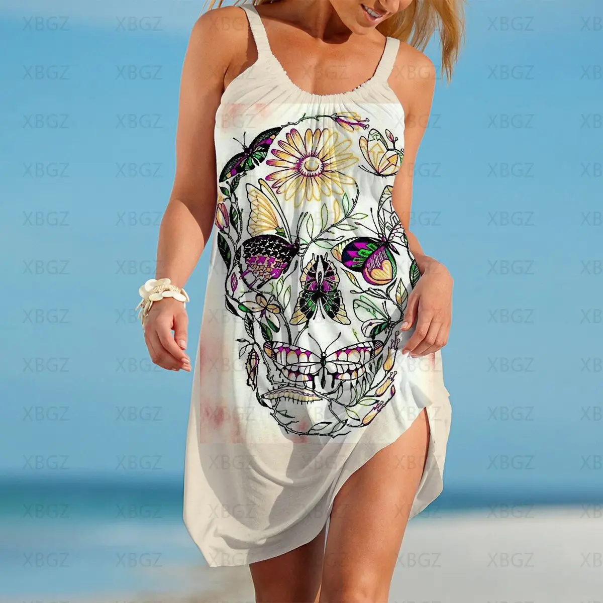 Party Dresses Beach Women 2022 Sling Cover-ups Gothic Bikini Skull Flower Sexy Fashion Boho Clothing Outing 3D Digital Printing