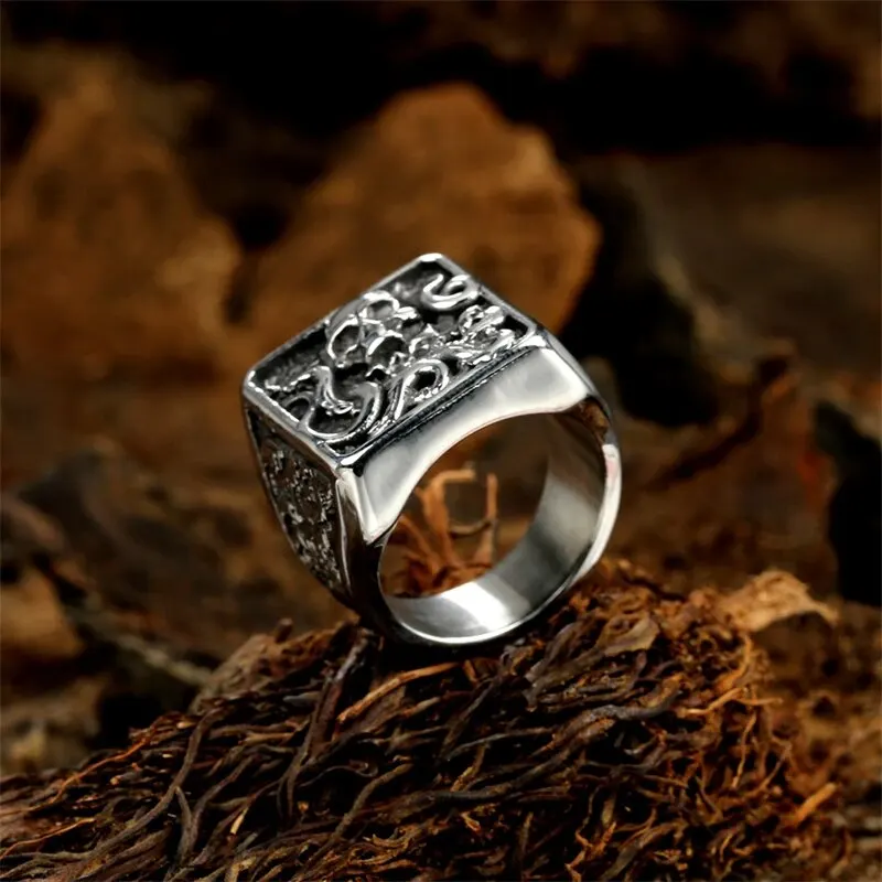 Vintage Mens 316L Stainless Steel Rings for Men Death Sickle Domineering Skull Ring Teens Hip-hop Punk Party Jewelry Gift