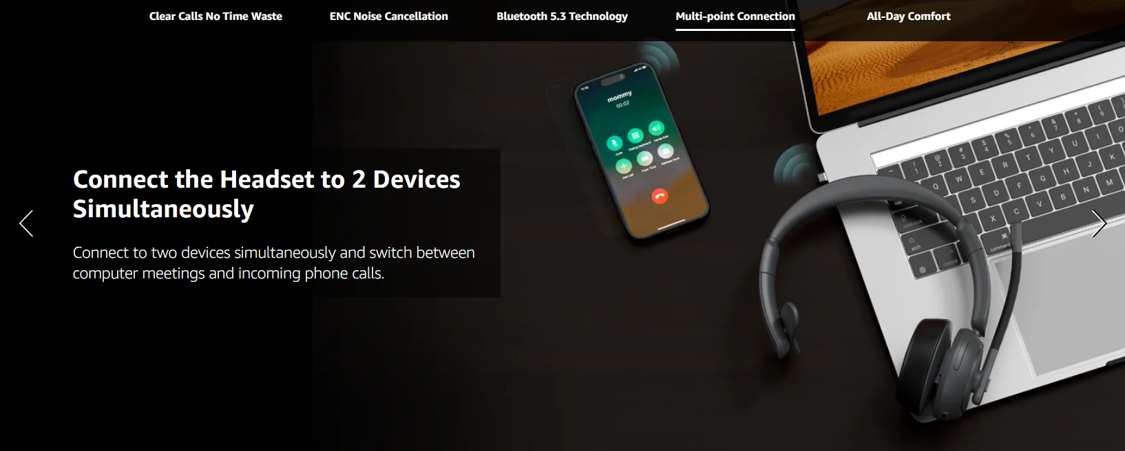 Nuroum HP31SU Bluetooth 5.3 Over-Ear Wireless Headset mit ENC-Geräuschunterdrückung, Mikrofon, unabhängiger physischer Stummschalttaste, Business-Kopfhörer für Callcenter, Homeoffice, Remote-Büro, PC, Laptop, Zoom, Microsoft Teams, Online-Konferenzgespräche. – Detail 5
