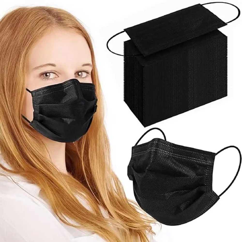 Black Disposable Face Masks 3 Ply 100 Pack