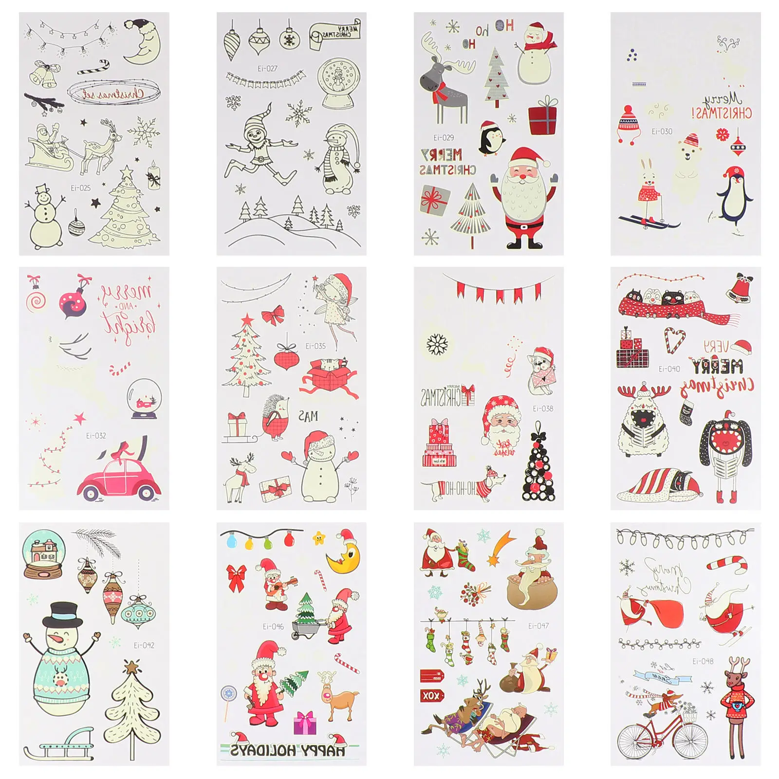 

Набор из 12 темных временных татуировок: водостойкие наклейки для тела, светящиеся рождественские наклейки для лица для детей, мультяшные узоры, светящиеся в темноте стикеры