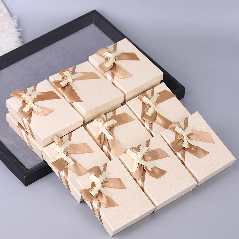 Wholesale 12pcs/lot Box 2024 new Custom Jewelry Packaging Box polychrome bow Cardboard Jewellery Box Earrings Ring Necklace Gift