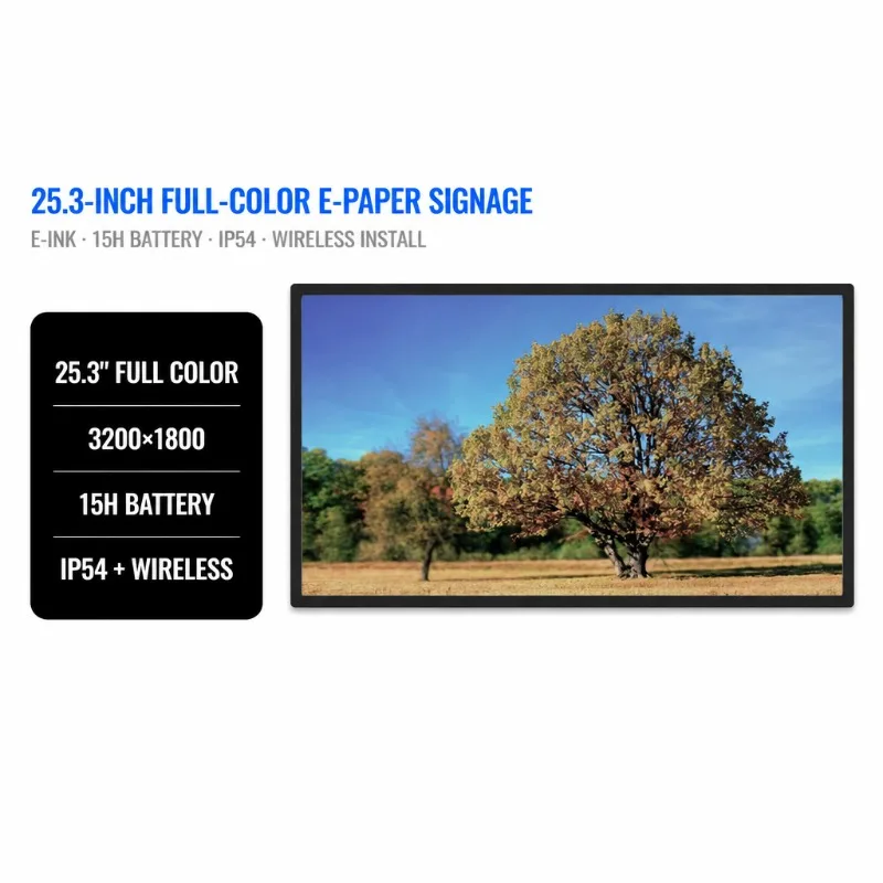 25.3 Inch Spectra6 Color E Ink Display 3200x1800 Digital Signage E-Paper Screen Retail Mall CMS Customizable OEM ODM Panel