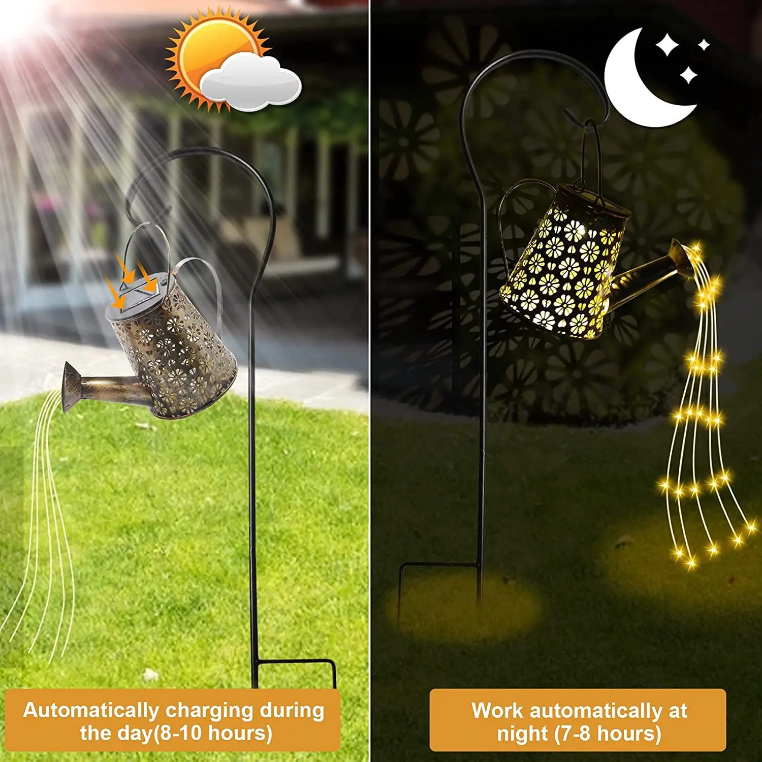 LED Solar Light For Garden Waterproof Retro Metal Hanging Watering Solar Light String For Table Patio Yard Pathway Walkway