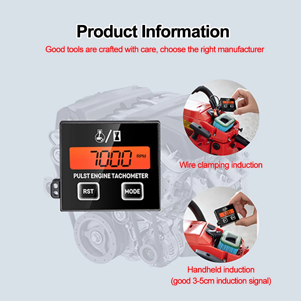 Inductive Tachometer Hour Meter Digital Counter Motorcycle ATV Lawn Mower Engine Gauge LCD RPM Clock Backlight with Clip