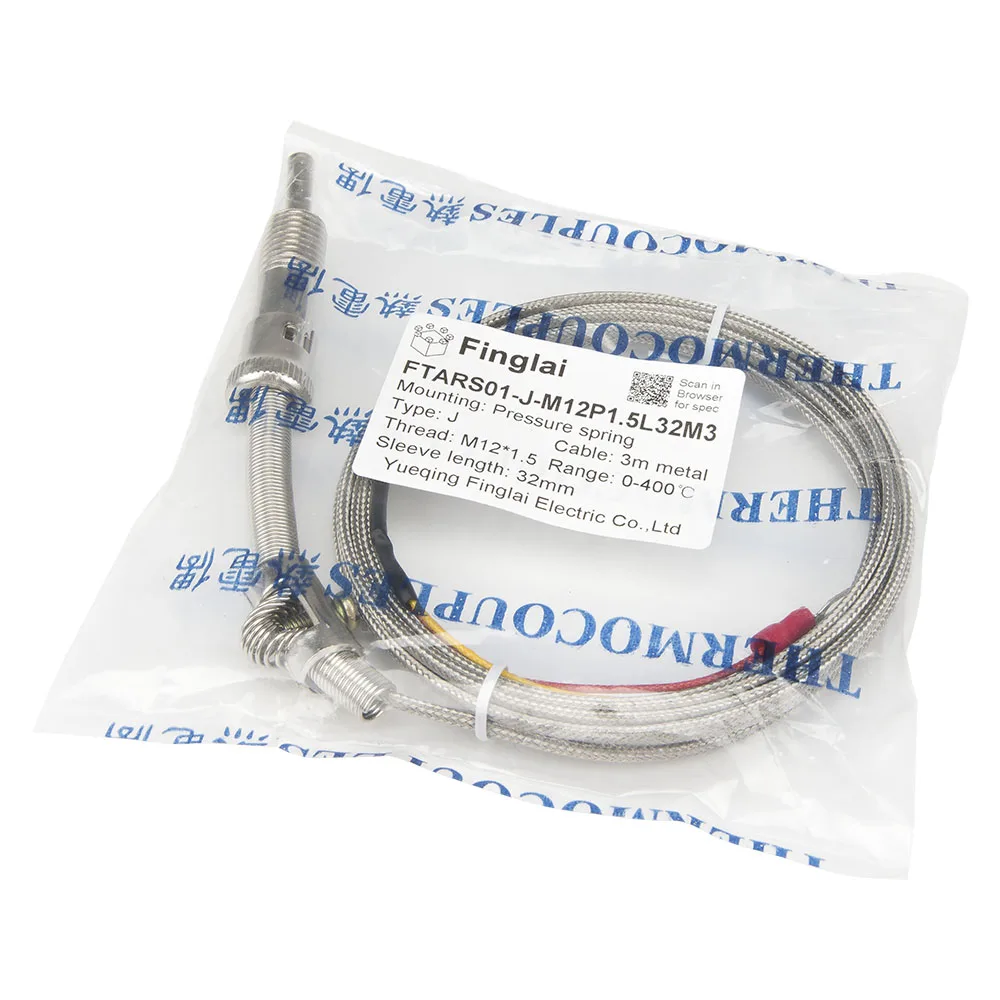 FTARS01 K E J type 3m metal braided cable M12 pressure spring 32mm sleeve length thermocouple temperature sensor WRNT WRET