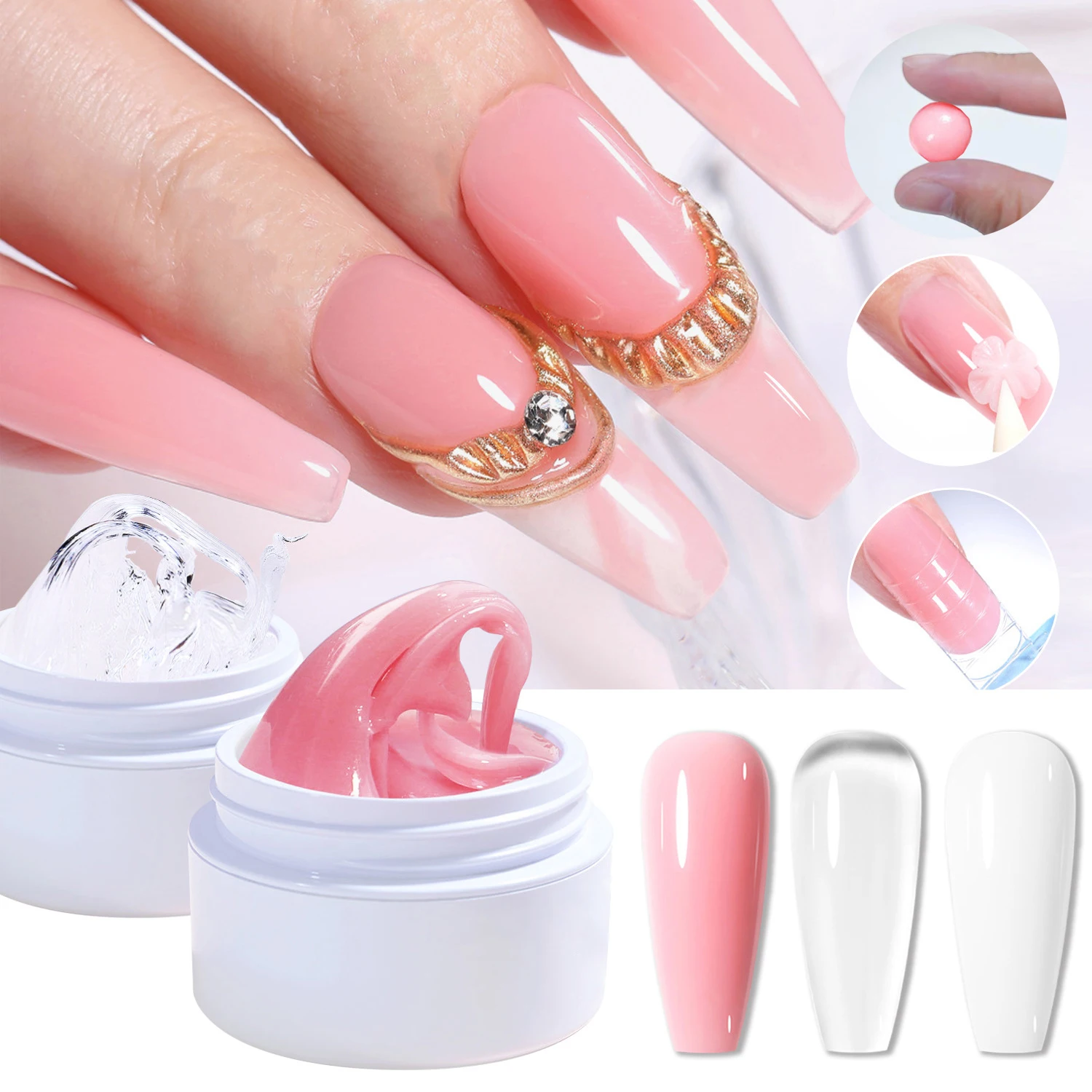 Esmalte de uñas de Gel de extensión de manos antiadherente transparente de 15ml, arte de uñas moldeador 3D, gel rosa de gelatina lechosa sólida para uñas postizas, Gel de manicura *(