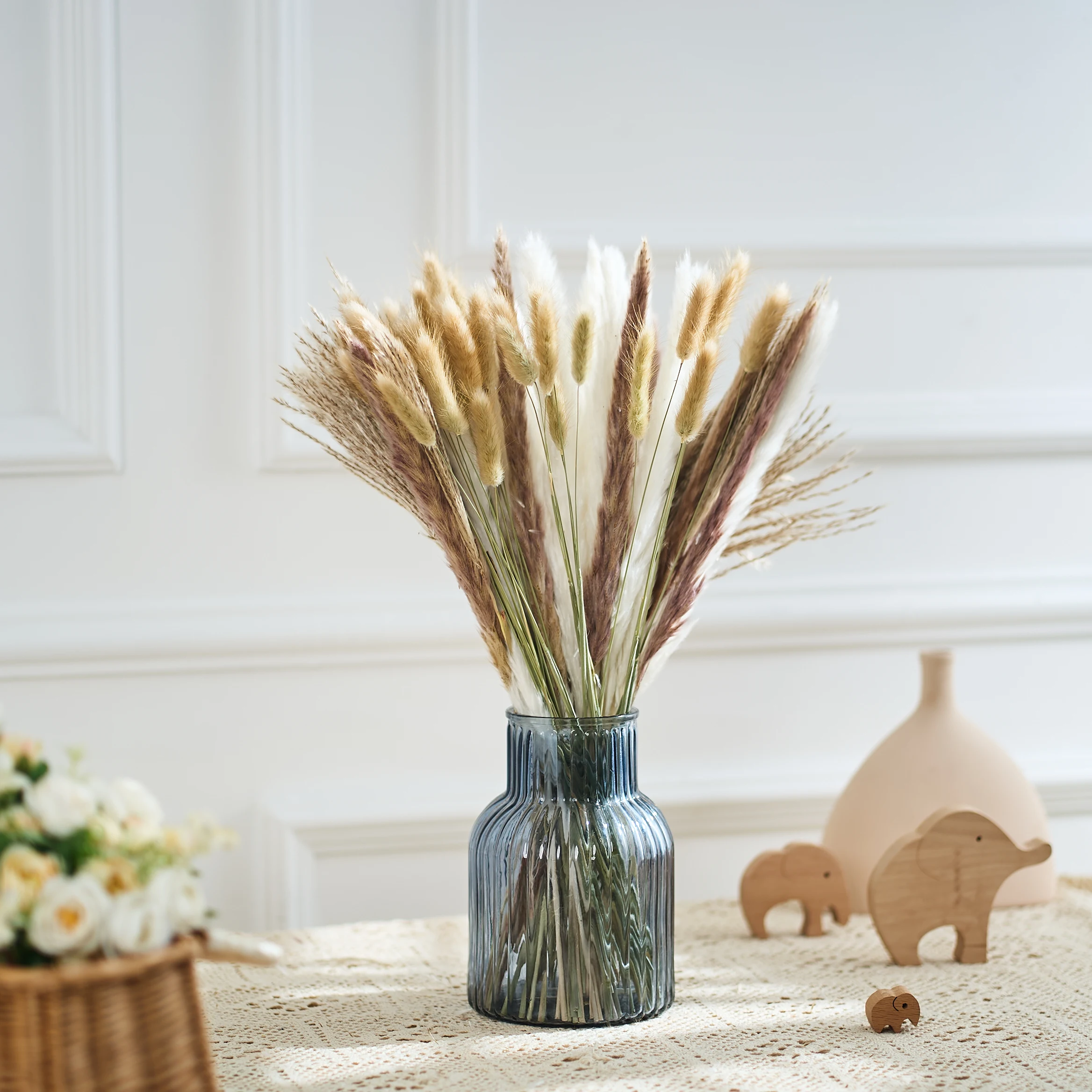 100pcs Natural Fluffy Pampas Dried Flowers Bouquets Boho Home Decor Artifical Flower Bunny Rabbit Tails Grass Wedding Decoration