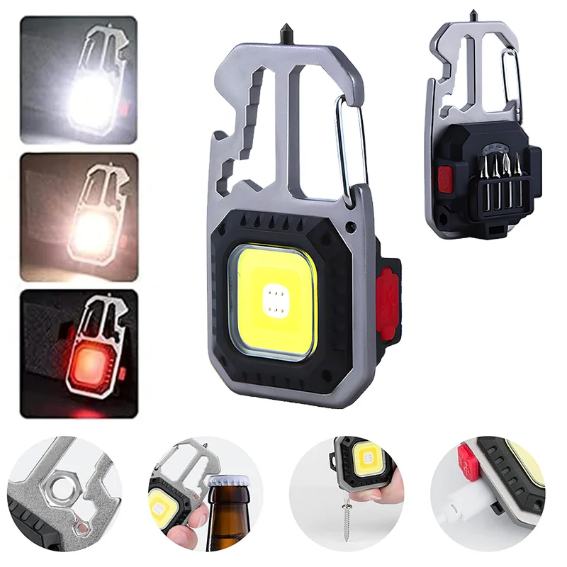 Mini COB Flashlight Keychain Light Rechargeable Waterproof Work Light Lamp Portable 6 Light Modes for Running Fishing Camping