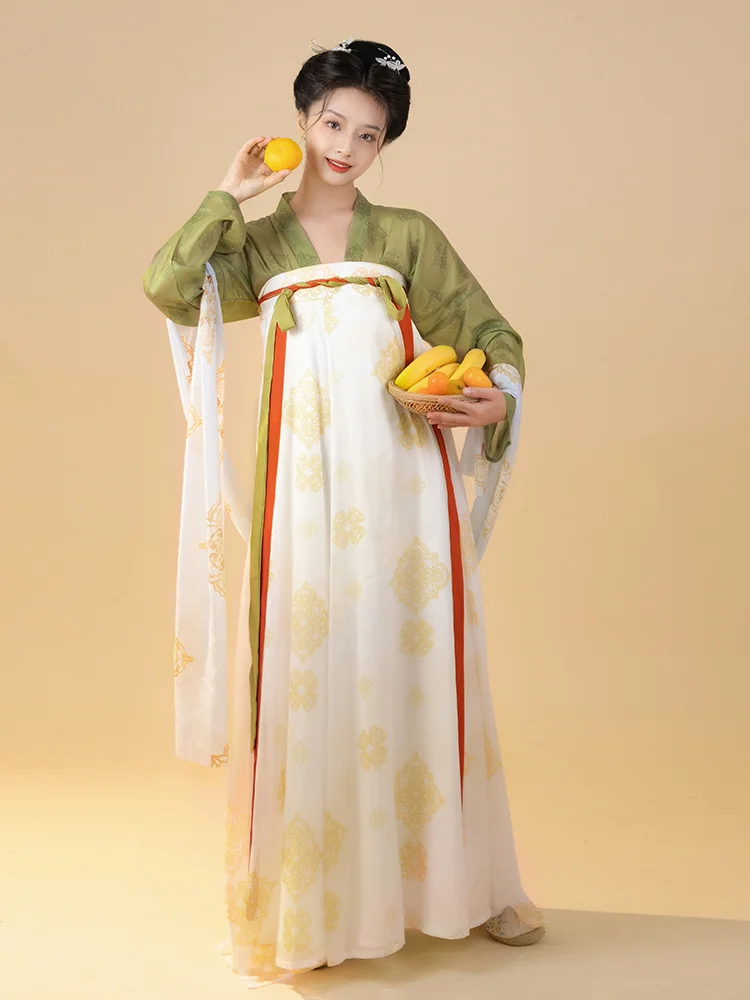 Buatan tangan Hanfu hijau Tradisional Cina wanita elegan kostum kuno Dinasti Tang musim panas 3 potong Set sifon pakaian sehari-hari