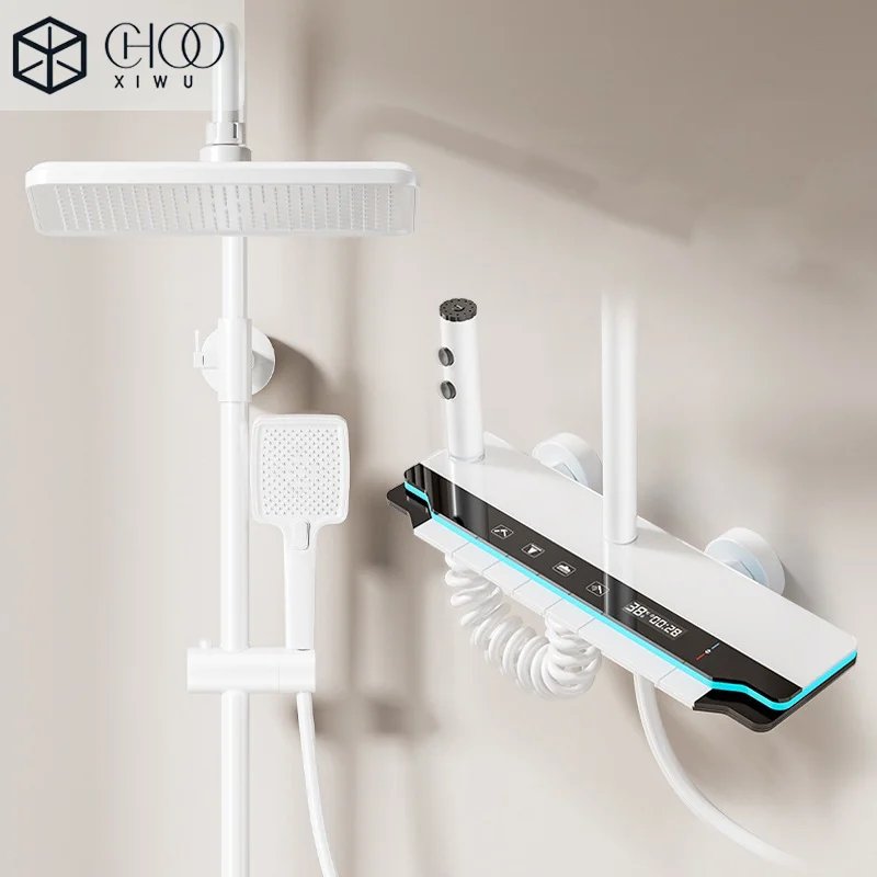 

Bathroom Wall Mounted Piano Key 4 Ways Water Outlet Rainlfall Luxury Shower Set Smart Temperature Display Shower Faucet System