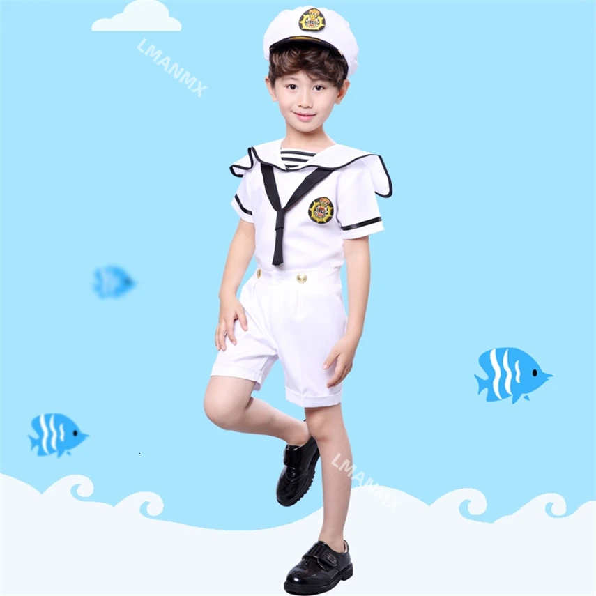 90-170CM costumi per bambini per Navy Sailor Uniform Halloween Cosplay Girls Party Performance Boys Marines Fleet abbigliamento con cappello