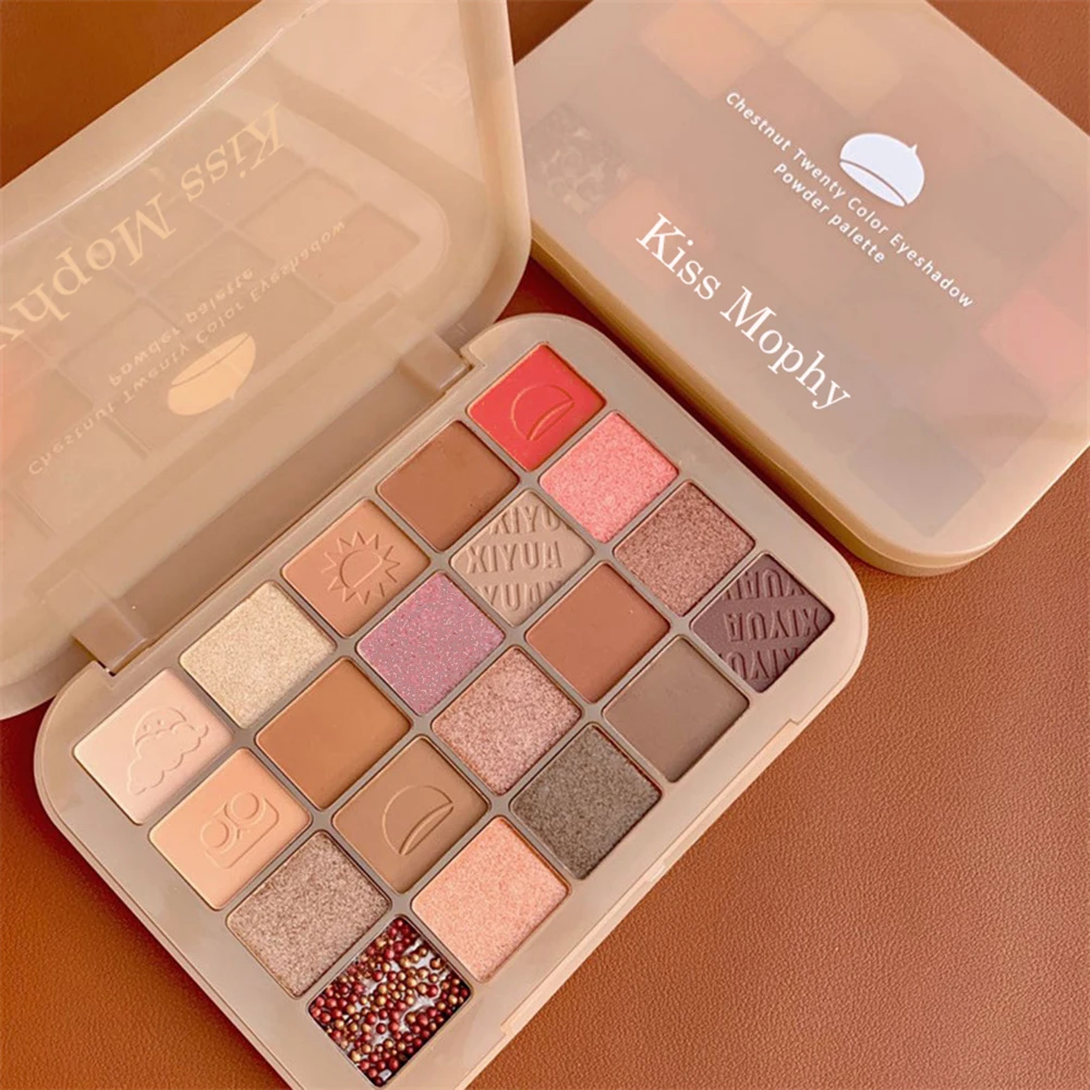 Chestnut 20-ciakowa paleta cieni do powiek, matowa perłowa, ziemiste nasiona granatu, paleta cieni do powiek z chrupiącego ryżu