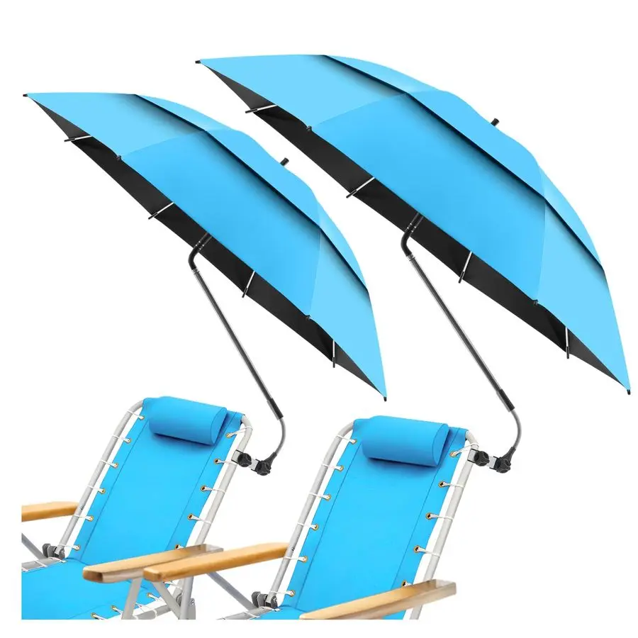 

Pack 48.6 Double Canopy Umbrella with Clamp, UPF50 Beach Chair Umbrella with clip, 360Adjustable Portable Outdoor Shade, Wheelch