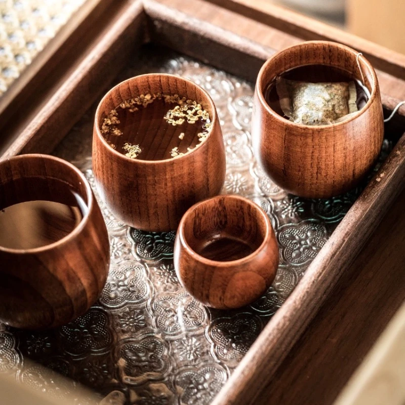 Japanese Izakaya Log Cups Kitchen Accessories Wooden Potbelly Cups Sake Solid Wood Milk Carton Water Bottle Restaurant Tea Cups