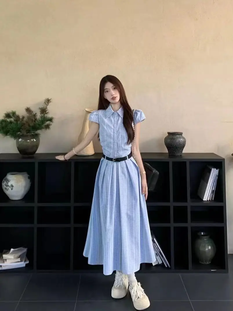 Abito da donna a righe blu manica corta con lacci volant streetwear Boho vacanza ufficio abiti da donna abiti estivi Vestido Wh39