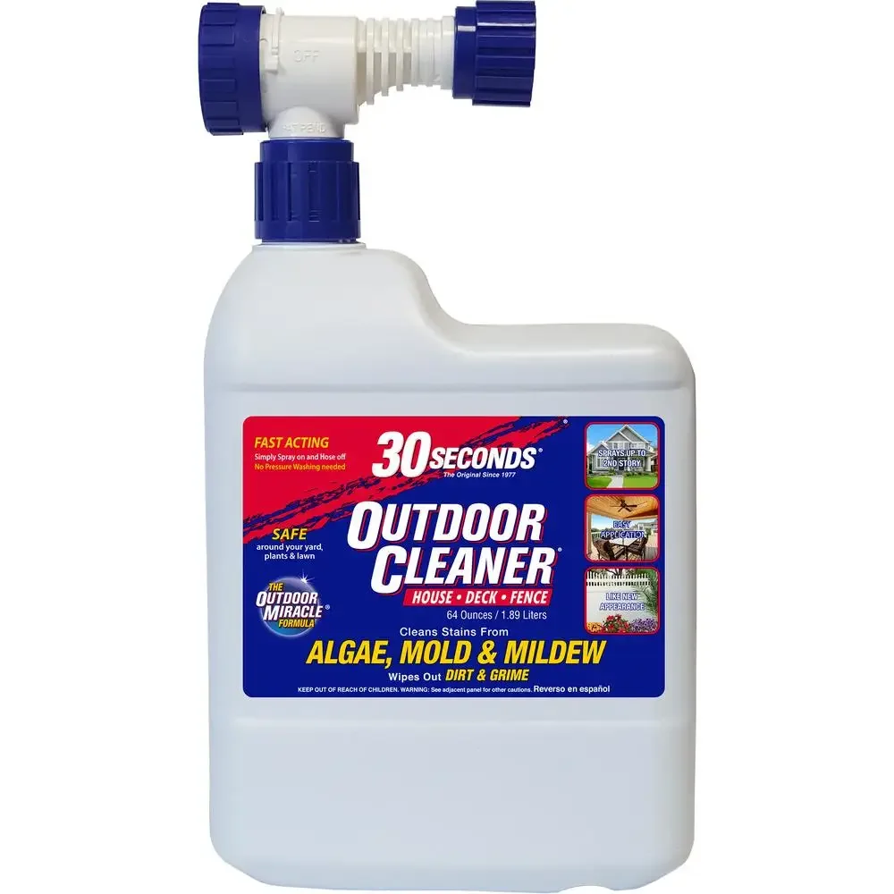 Outdoor Cleaner Concentrate 64oz Hose End Spray Bottle Removes Stains Mold Mildew Moss Algae Ideal Homes Decks Pool Cages Safe