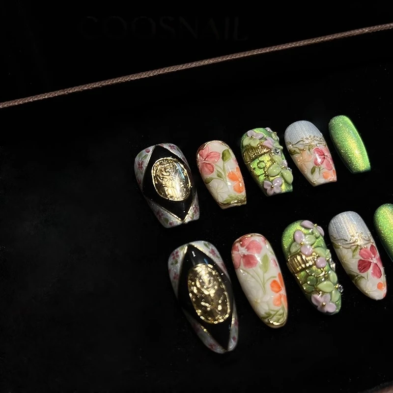 

New Chinese Handmade Medium and Long Heavy Industry Hand-painted Wearing Nail Art Finished Product Fresh Wind Custom Products
