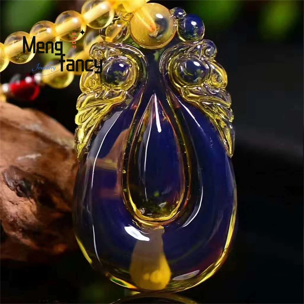 

Amber And Beeswax Hand-Polished Drop Pendant, Dominican Blue Amber Drop Pendant Elegant Fashion Jewelry Exquisite Best Selling